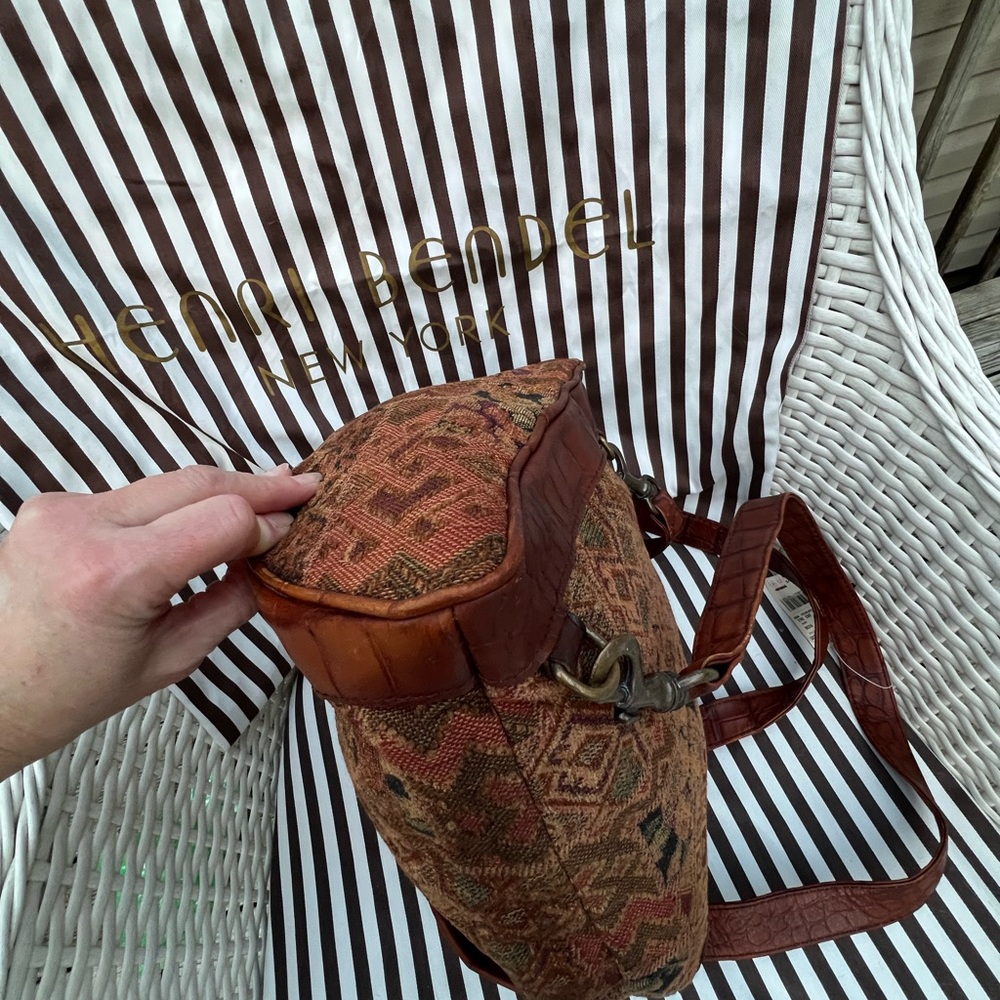 Henri Bendel Vintage Drawstring Croc-embossed Tapestry Backpack - Picture 9 of 16